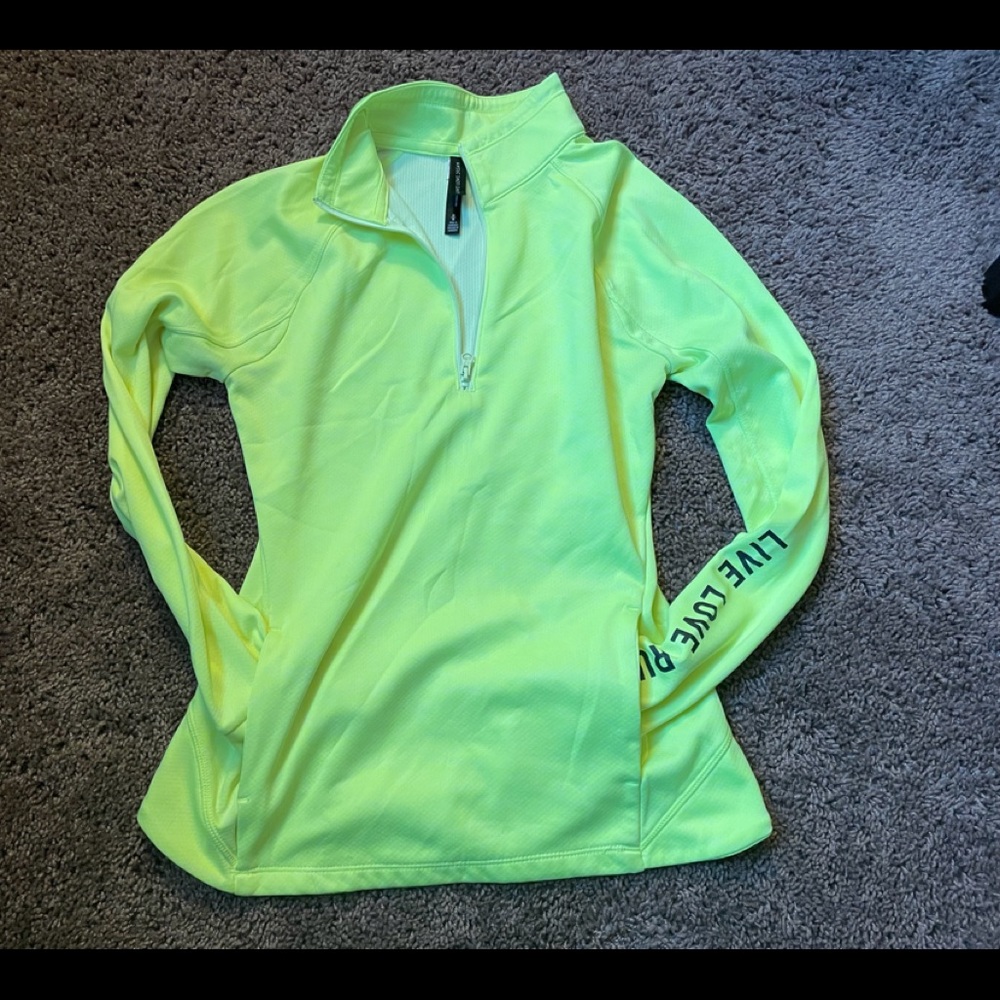 Neon green/yellow quarter zip pull over athletic long sleeve shirt